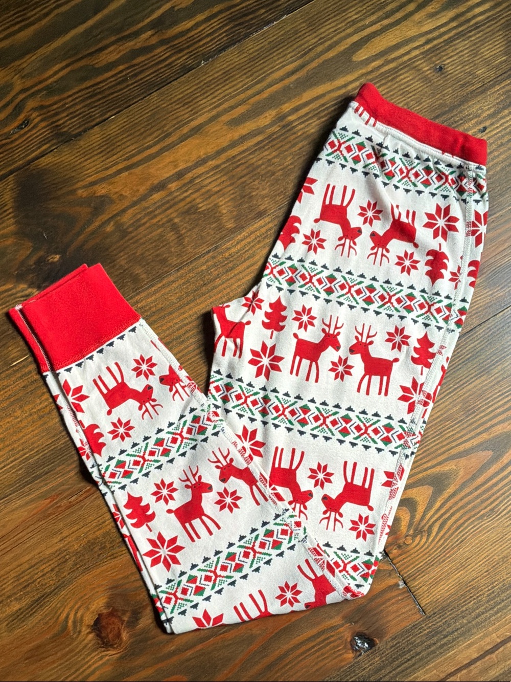Hanna Andersson Red & White Reindeer Patterned Pajama Bottoms